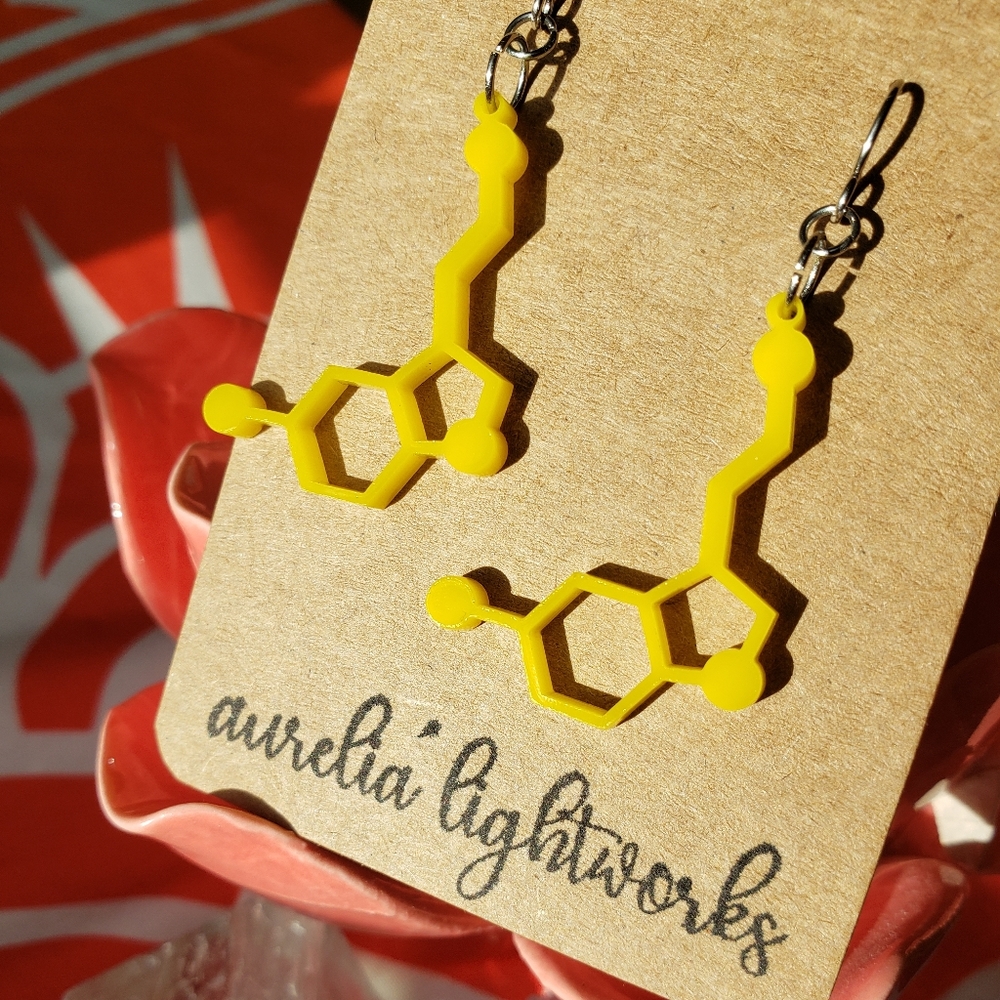 Serotonin molecule earrings
